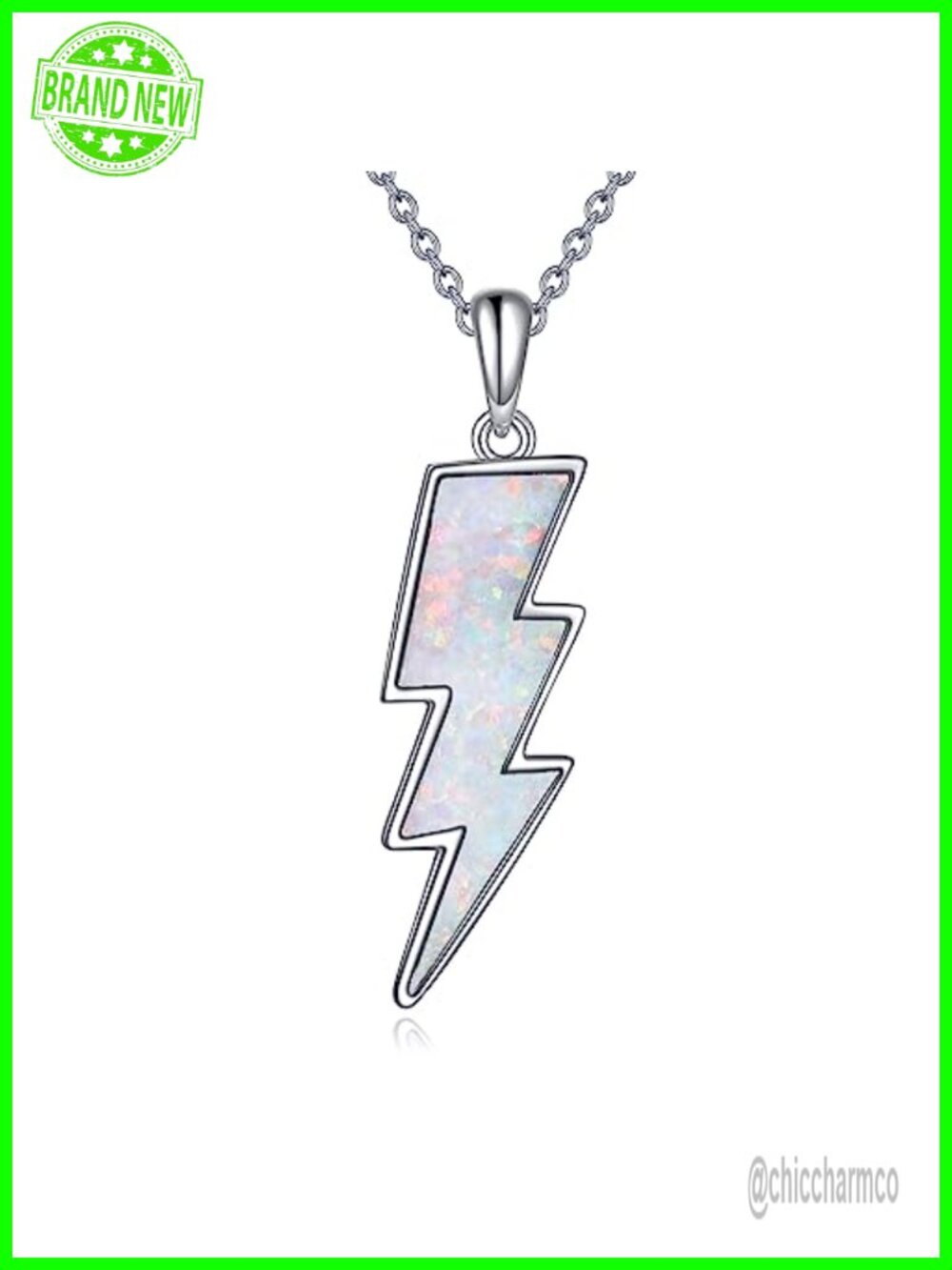 Lightning Bolt Necklace 925 Sterling Silver White Opal Pendant Dainty Minimalist